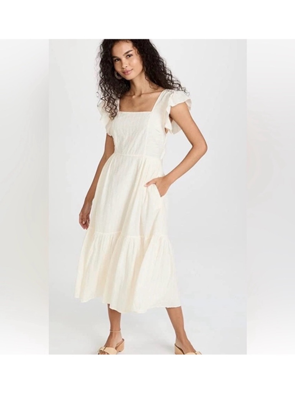 Madewell Cream Square-Neck Tie Back Dress